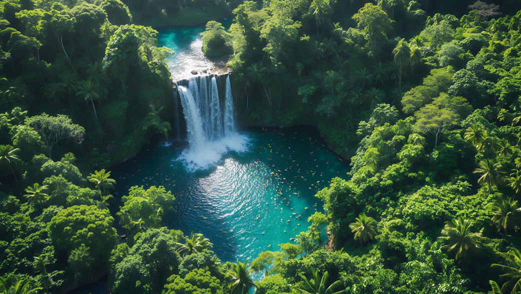 A cascade falling into a Vanuatu jungle pool